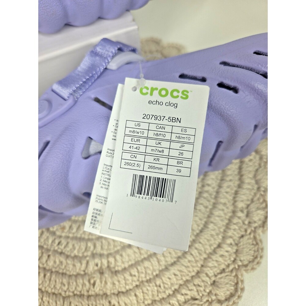 NEW CROCS ECHO CLOG WOMAN 10 MEN 8 Lavender COMFORT WATER RESISTANT LIGHTWEIGHT - Picture 12 of 15